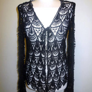 Crochet Cardigan M/L NEW Sweater Black Top Knit